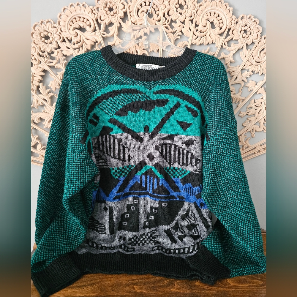 Vintage Saturday's Abstract Geometric Acrylic Sweater New Condition Large